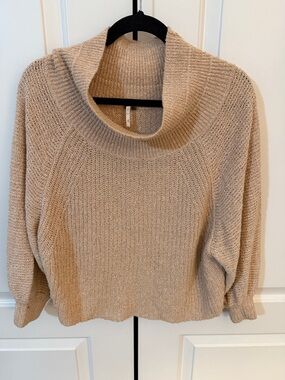 Free People Sandstone Ribbed Cowl Neck Sweater